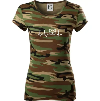 Dámské tričko EKG Francouzský buldoček hlava - Dámské maskáčové triko - XS ( Hnědý maskáč )