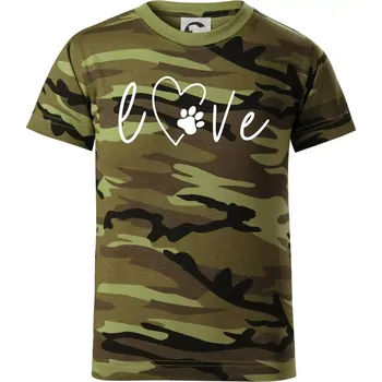 Love nápis zvíře - Dětské maskáčové triko - 104-110cm / 3-4 roky ( Zelený maskáč )