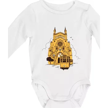 Mallorca - katedrála a tramvaj - Body kojenecké s dlouhým rukávem - Dlouhý r. do 3 měs ( Bílá )