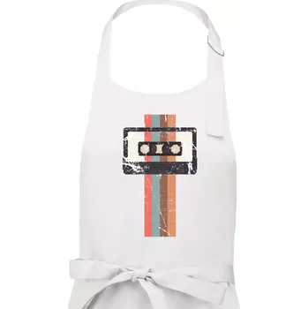 Kuchyňská zástěra Retro kazeta - pruhy - Pánská zástěra na vaření - Univerzální velikost ( Bílá )