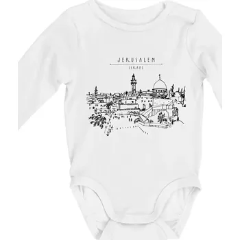 Kojenecké oblečení Kreslený Jeruzalém - Body kojenecké s dlouhým rukávem - Dlouhý r. do 3 měs ( Bílá )