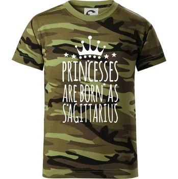 Princesses are born as Sagittarius - Střelec - Dětské maskáčové triko - 146 cm/10 let ( Zelený maskáč )