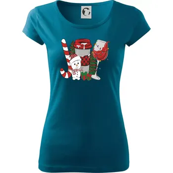 Dámské tričko Vánoce, víno a sněhulák - Dámské triko Pure - XS ( Petrolejová )