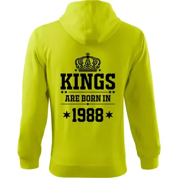 Pánská móda Kings are born in 1988 - Mikina s kapucí na zip trendy zipper - M ( Limetková )