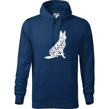 Pánská mikina Německý ovčák sedící napis - Mikina pánská Cape s kapucí - 2XL ( Půlnoční modrá )