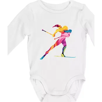 Barevná běžkařka - Body kojenecké s dlouhým rukávem - Dlouhý r. do 3 měs ( Bílá )