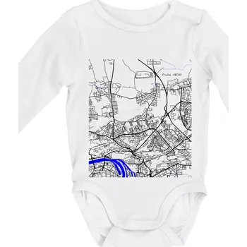 Kojenecký body Praha 18200 - Mapa s vodními toky - Body kojenecké s dlouhým rukávem - Dlouhý r. 3-6 měs ( Bílá )