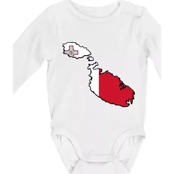 Kojenecký body Mapa Malta s vlajkou - Body kojenecké s dlouhým rukávem - Dlouhý r. do 3 měs ( Bílá )