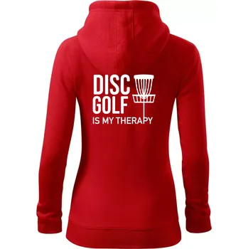 Dámská mikina Disc golf is my therapy - Dámská mikina trendy zipper s kapucí - S ( Červená )