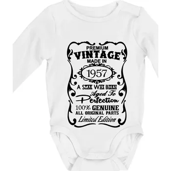 Vintage Etiketa - 1957 - Body kojenecké s dlouhým rukávem - Dlouhý r. do 3 měs ( Bílá )