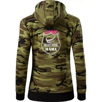Dámská mikina Hokejová máma - puk - Dámská mikina trendy zipper s kapucí - S ( Zelený maskáč )
