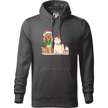 Pánská mikina Veselé vánoce - pes, křeček a kočka - Mikina pánská Cape s kapucí - 5XL ( Ocelově šedá )