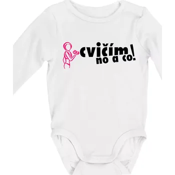 Kojenecký body Cvičím no a co! - Body kojenecké s dlouhým rukávem - Dlouhý r. do 3 měs ( Bílá )