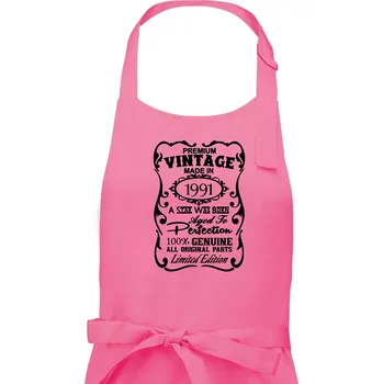 Kuchyňská zástěra Vintage Etiketa - 1991 - Dámská zástěra na vaření - Univerzální velikost ( Růžová )