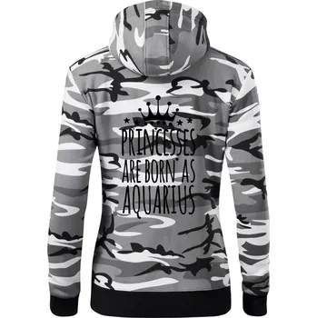 Dámská mikina Princesses are born as Aquarius - Vodnář - Dámská mikina trendy zipper s kapucí - 2XL ( Šedý maskáč )