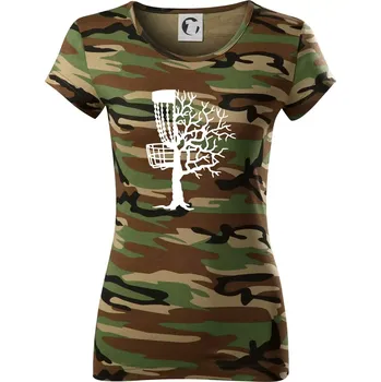 Dámské tričko Disc golf pozor strom - Dámské maskáčové triko - XS ( Hnědý maskáč )