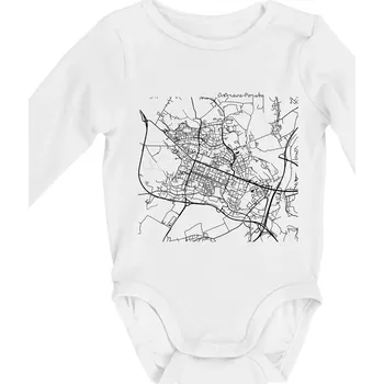 Kojenecký body Mapy měst černobílé Ostrava Poruba - Body kojenecké s dlouhým rukávem - Dlouhý r. do 3 měs ( Bílá )