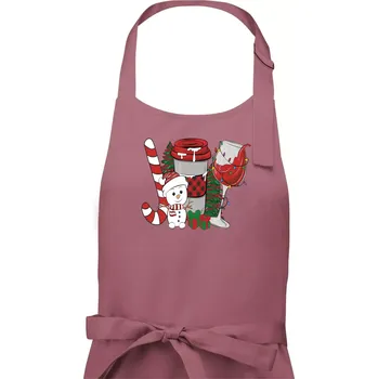 Kuchyňská zástěra Vánoce, víno a sněhulák - Dámská zástěra na vaření - Univerzální velikost ( Starorůžová )