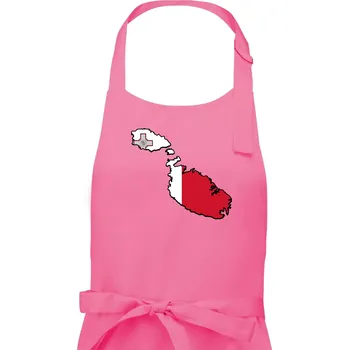 Kuchyňská zástěra Mapa Malta s vlajkou - Pánská zástěra na vaření - Univerzální velikost ( Růžová )