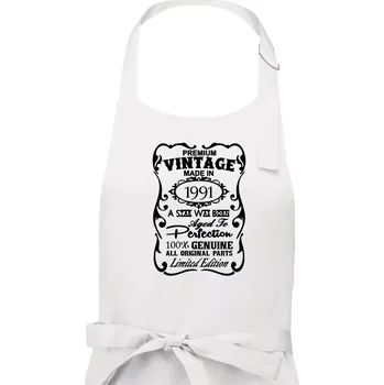Kuchyňská zástěra Vintage Etiketa - 1991 - Dámská zástěra na vaření - Univerzální velikost ( Bílá )