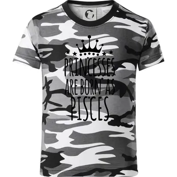 Chlapecké tričko Princesses are born as Pisces - Ryby - Dětské maskáčové triko - 104-110cm / 3-4 roky ( Šedý maskáč )