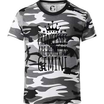 Chlapecké tričko Princesses are born as Gemini - Blíženci - Dětské maskáčové triko - 122 cm/6 let ( Šedý maskáč )
