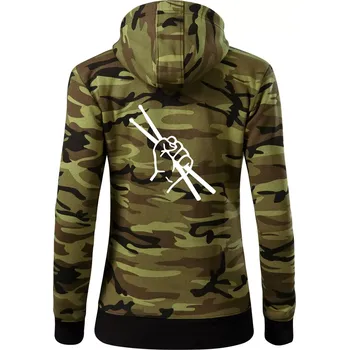 Dámská mikina Paličky ruka - Dámská mikina trendy zipper s kapucí - XS ( Zelený maskáč )