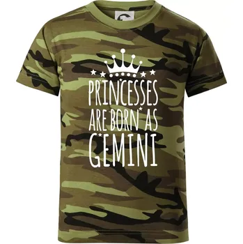 Princesses are born as Gemini - Blíženci - Dětské maskáčové triko - 146 cm/10 let ( Zelený maskáč )