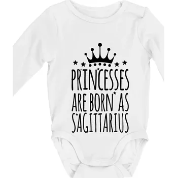 Princesses are born as Sagittarius - Střelec - Body kojenecké s dlouhým rukávem - Dlouhý r. 3-6 měs ( Bílá )