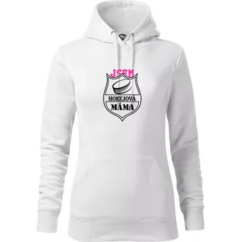 Dámská mikina Hokejová máma - puk - Mikina dámská Cape s kapucí - XL ( Bílá )