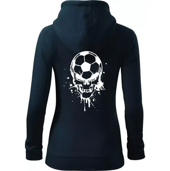 Dámská mikina Fotbal lebka splash - Dámská mikina trendy zipper s kapucí - 2XL ( Námořní modrá (velmi tmavá - téměř černá) )