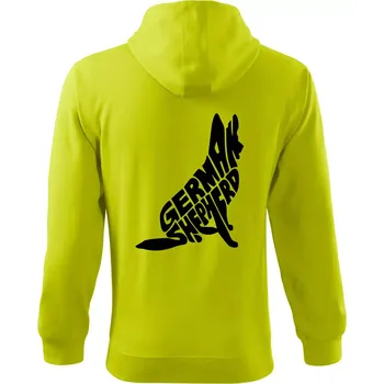 Pánská mikina Německý ovčák sedící napis - Mikina s kapucí na zip trendy zipper - M ( Limetková )