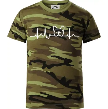 EKG Francouzský buldoček hlava - Dětské maskáčové triko - 134 cm/8 let ( Zelený maskáč )