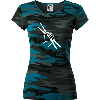 Paličky ruka - Dámské maskáčové triko - M ( Petrolejová maskáč )