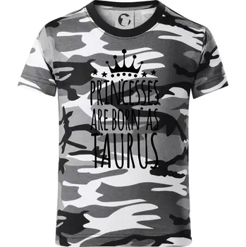 Chlapecké tričko Princesses are born as Taurus - Býk - Dětské maskáčové triko - 146 cm/10 let ( Šedý maskáč )