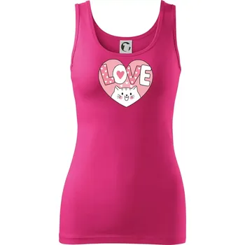 Dámské oblečení Kočka love - růžové srdce - Dámské tílko - XS ( Purpurová )
