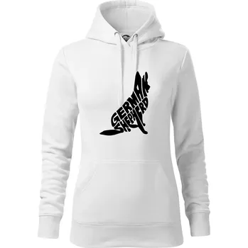 Dámská mikina Německý ovčák sedící napis - Mikina dámská Cape s kapucí - XS ( Bílá )