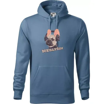 Pánská mikina Francouzský buldoček neslyším - Mikina pánská Cape s kapucí - 5XL ( Denim )