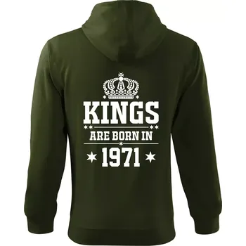Pánská mikina Kings are born in 1971 - Mikina s kapucí na zip trendy zipper - 3XL ( Military )
