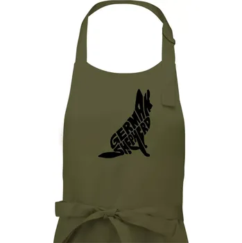 Kuchyňská zástěra Německý ovčák sedící napis - Pánská zástěra na vaření - Univerzální velikost ( Khaki )