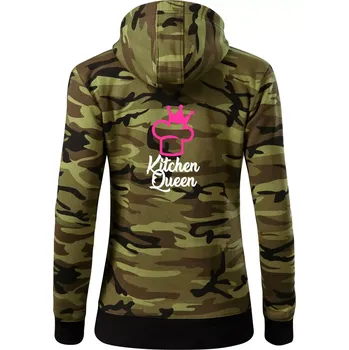 Dámská mikina Kitchen Queen - Kuchařka - Dámská mikina trendy zipper s kapucí - XL ( Zelený maskáč )