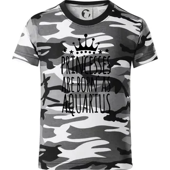 Chlapecké tričko Princesses are born as Aquarius - Vodnář - Dětské maskáčové triko - 146 cm/10 let ( Šedý maskáč )