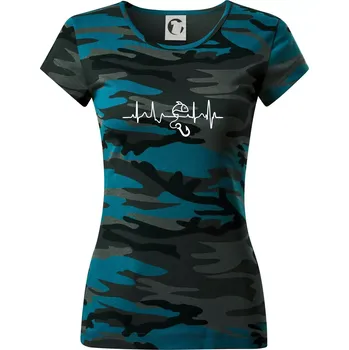 Ekg rybaření - Dámské maskáčové triko - M ( Petrolejová maskáč )