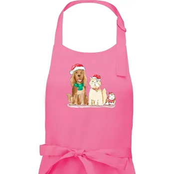 Kuchyňská zástěra Veselé vánoce - pes, křeček a kočka - Dámská zástěra na vaření - Univerzální velikost ( Růžová )
