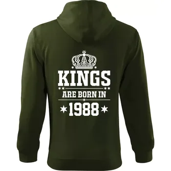 Pánská mikina Kings are born in 1988 - Mikina s kapucí na zip trendy zipper - 2XL ( Military )