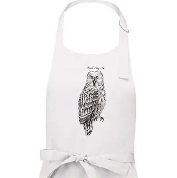 Kuchyňská zástěra Puštík vousatý great gray owl - Dámská zástěra na vaření - Univerzální velikost ( Bílá )