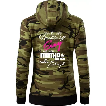 Dámská mikina Nesnáším být sexy matka 3 dětí - Dámská mikina trendy zipper s kapucí - XS ( Zelený maskáč )
