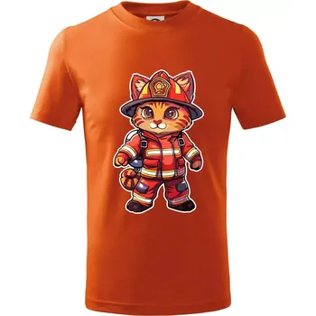 Chlapecké tričko Malý hasič - kocour - Tričko dětské bavlněné - 122 cm/6 let ( Oranžová )