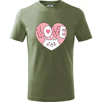 Chlapecké oblečení Kočka love - růžové srdce - Tričko dětské bavlněné - 122 cm/6 let ( Khaki )