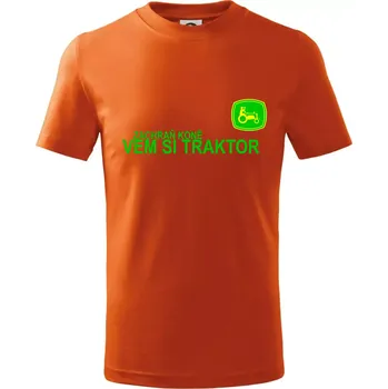 Zachraň koně, vem si traktor! - Tričko dětské bavlněné - 104-110cm / 3-4 roky ( Oranžová )